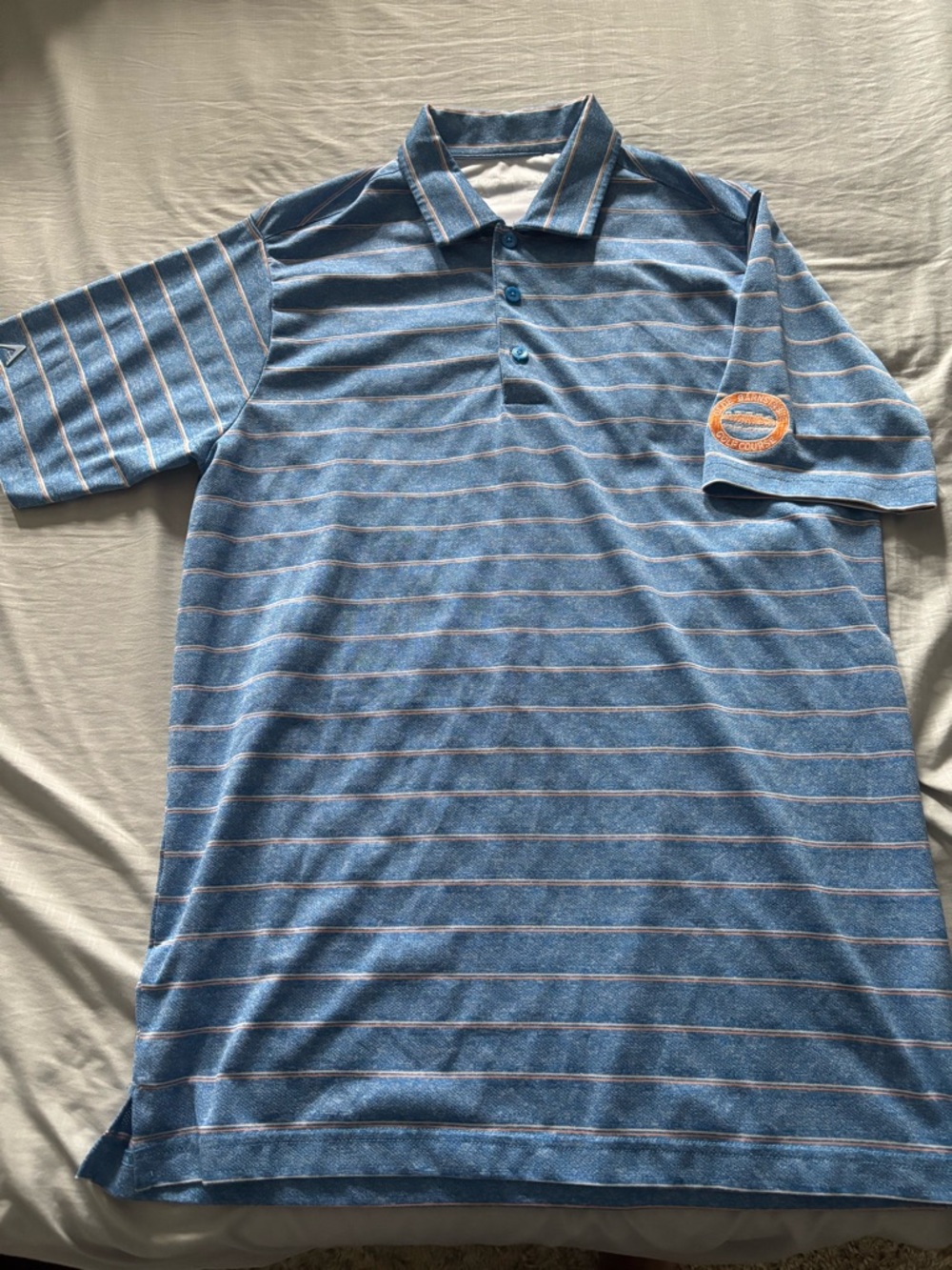Antigua Light Blue Striped Polo with Olde Barnstable Golf Course logo (cape cod)